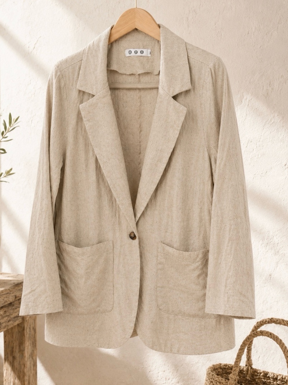 ✨Oatmeal Beige Relaxed Linen Blend Summer Blazer Jacket Size M ✨